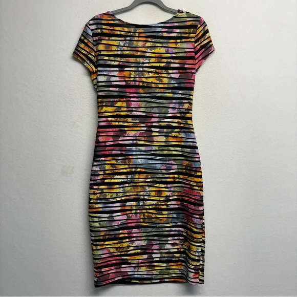 JOSEPH RIBKOFF 12 rainbow stripe wrap look stretch midi dress $259 - Picture 6 of 10